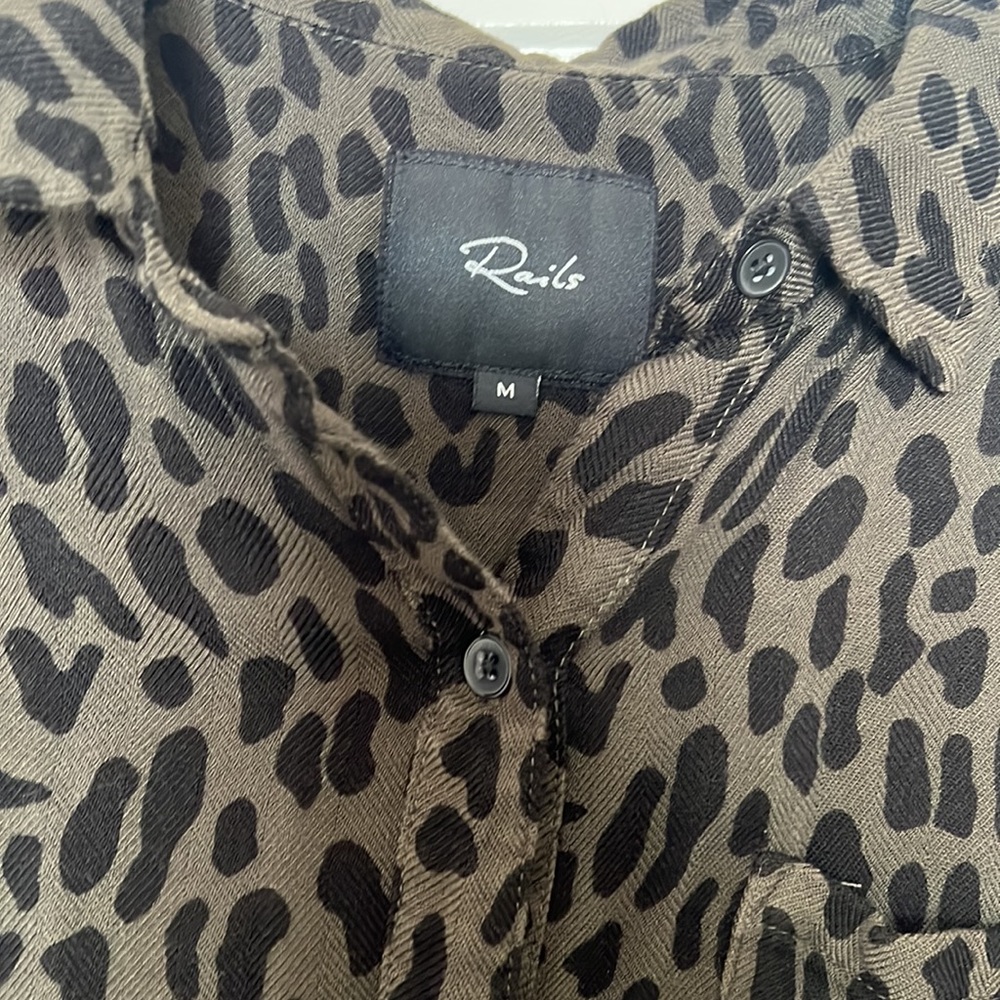 Rails Button Up Blouse Dark Green Leopard Print S… - image 2